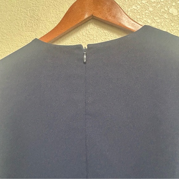 DKNY Women’s Size 8 Navy Blue Dress with Sheer Pleated Puff Sleeves Classic - Picture 7 of 8